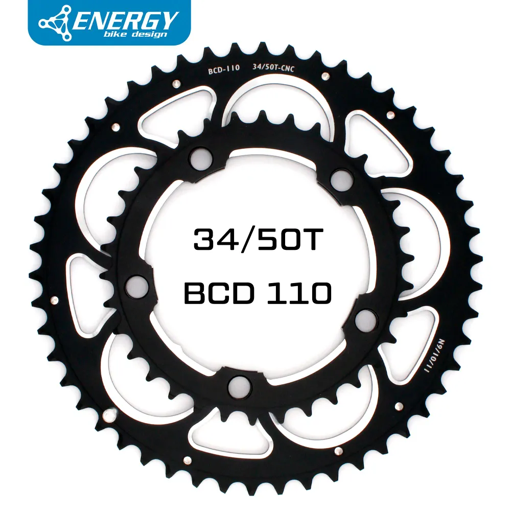 Звезды велосипедные 34/50Т Energy CNC Double, под пятилапку BCD 110, AL6061 фрезерованные, черные