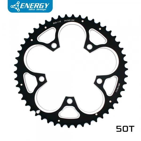 Звезды велосипедные 34/50Т Energy CNC Double, под пятилапку BCD 110, AL6061 фрезерованные, черные