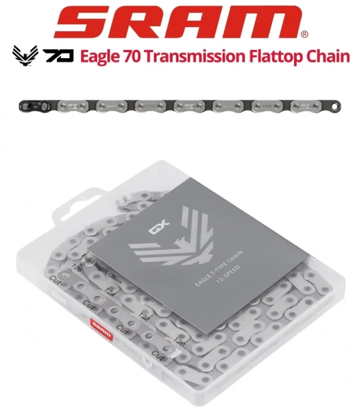 Цепь SRAM Eagle 70 Flattop T-Type 12 скоростей 126 звеньев Solid Pin