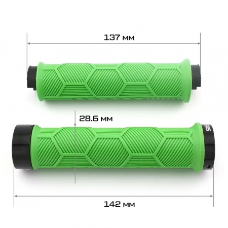 Грипсы RockBros Hexagon 142mm, нескользящие, светоотражающая заглушка, зеленые