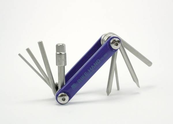Ключи-шестигранники в ноже  2/3/4/5/6 /8 мм, + 2 отвёртки. Синие/Хром
