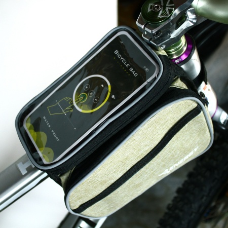 Сумка на раму велосипеда Energy водостойкая, с отделением для смартфона, светло-коричневая
